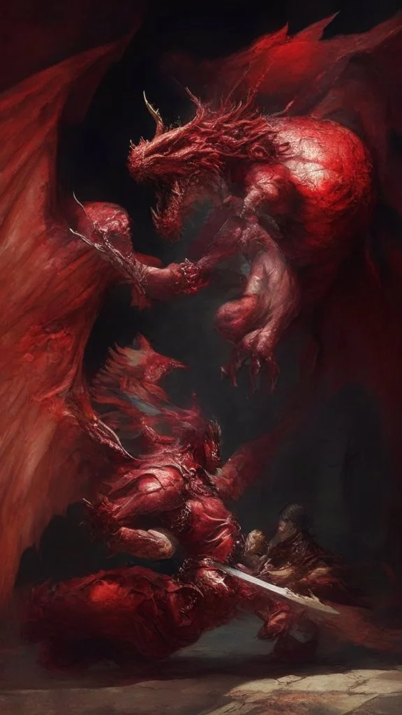 red dragon fighting an angel