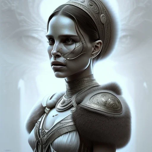 symmetry!! portrait of natalie portman in the style of god of war, machine parts embedded into face, intricate, elegant, highly detailed, digital painting, artstation, concept art, smooth, sharp focus, illustration, art by artgerm and greg rutkowski and alphonse mucha, 8 k