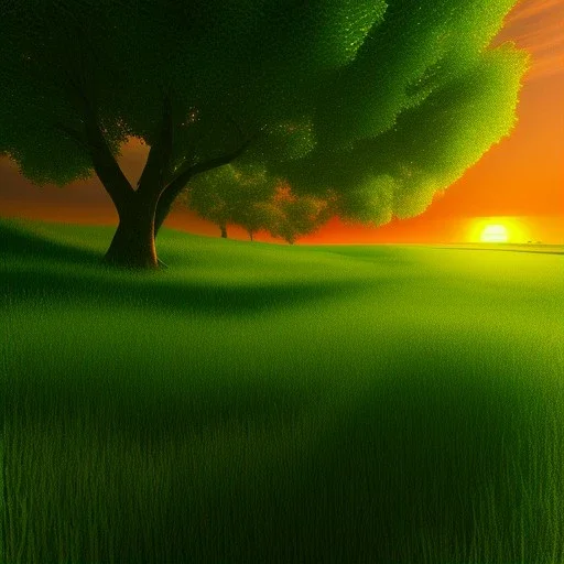 green meadow, sunset, photorealistic, 8k