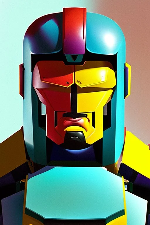 Fotoretrato de un transformer de 1980, debe ser algo decadente. Vibrante en colores, solo su cara es un retrato. Rounded autobot, optimus prime. Animé. Wasted drunk. Yellow, fun. Cosmos.