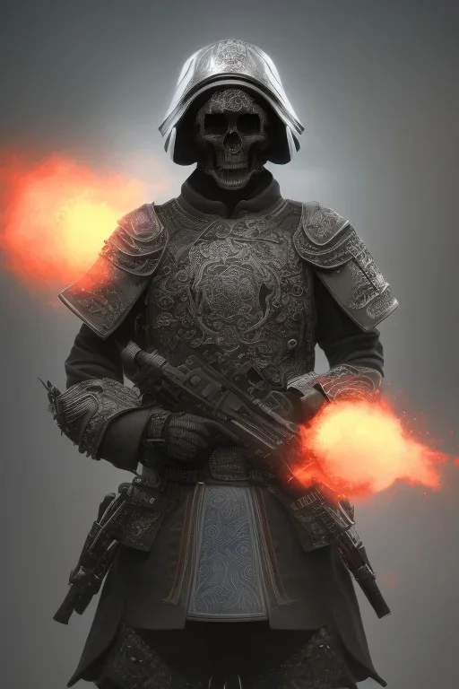 All Black Jqpanese soldier, high tech skull special forces helmet, samurai soldier, white smoke, dark, rage, sorrow, high definition, ultra 8 k, volumetric lighting, blue fire, fog