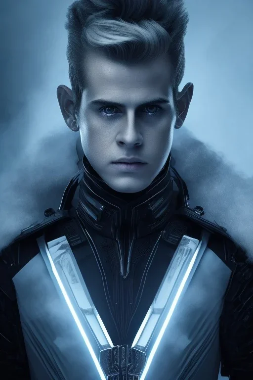 All Black Hayden Christensen soldier, ghost, wearing high tech mask, white smoke, dark, rage, sorrow, high definition, ultra 8 k, volumetric lighting, blue fire, fog