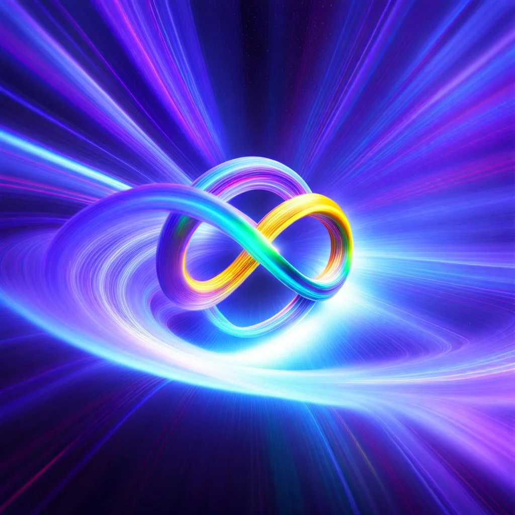 infinity symbol brightly coloured ∞ moving at warp speed, colours from infinity flowing through image with speed, DSLR with a 80mm lens, set to f/16 and a slow shutter speed of 1/15s, striking, chiaroscuro, dramatic, captivating, powerful, fantasy, beautiful, octane render, 16k post-production, artstation: award-winning: atmospheric: commanding: fantastical: clarity: ultra quality: striking: brilliance: stunning colors: amazing depth; lens: f/11, 35mm