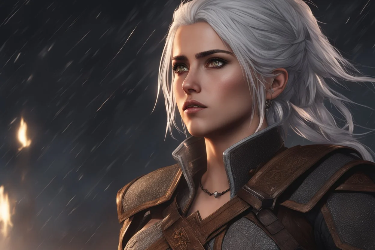 Ciri in 8k 2.5d anime artstyle, witcher them, close picture, rain, apocalypse, intricate details, highly detailed, high details, detailed portrait, masterpiece,ultra detailed, ultra quality