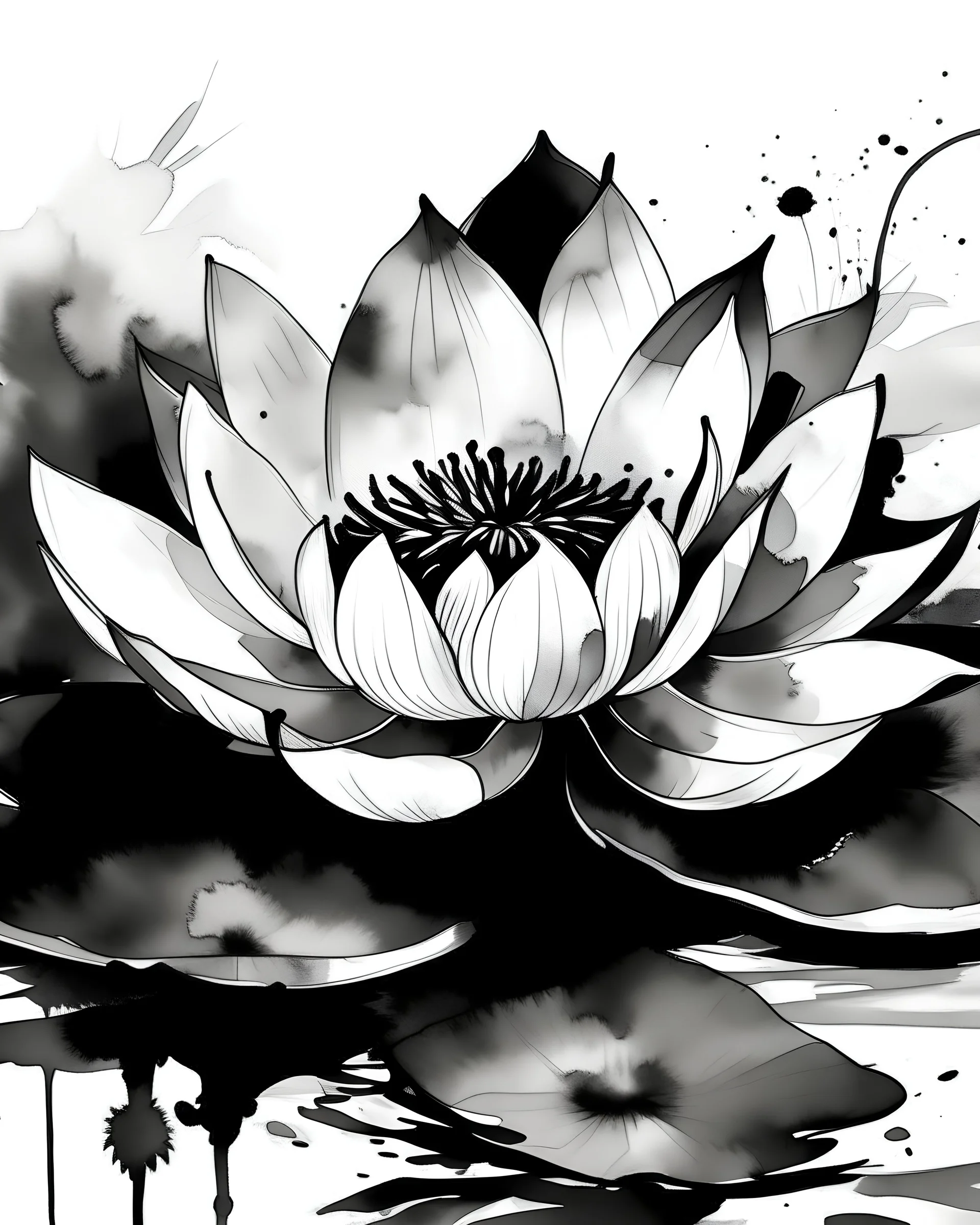 Watercolor black and white lotus