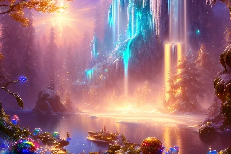  white and gold crystal cosmic ambiance，waterfall, full of details, smooth, bright sunshine，soft light atmosphere, light effect，vaporwave colorful, concept art, smooth, extremely sharp detail, finely tuned detail, ultra high definition, 8 k, unreal engine 5, ultra sharp focus