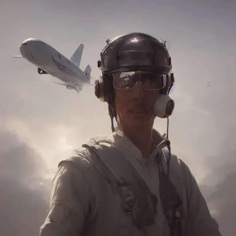 8K resolution concept art portrait by Greg Rutkowski, airplane pilot, current technology, 2022