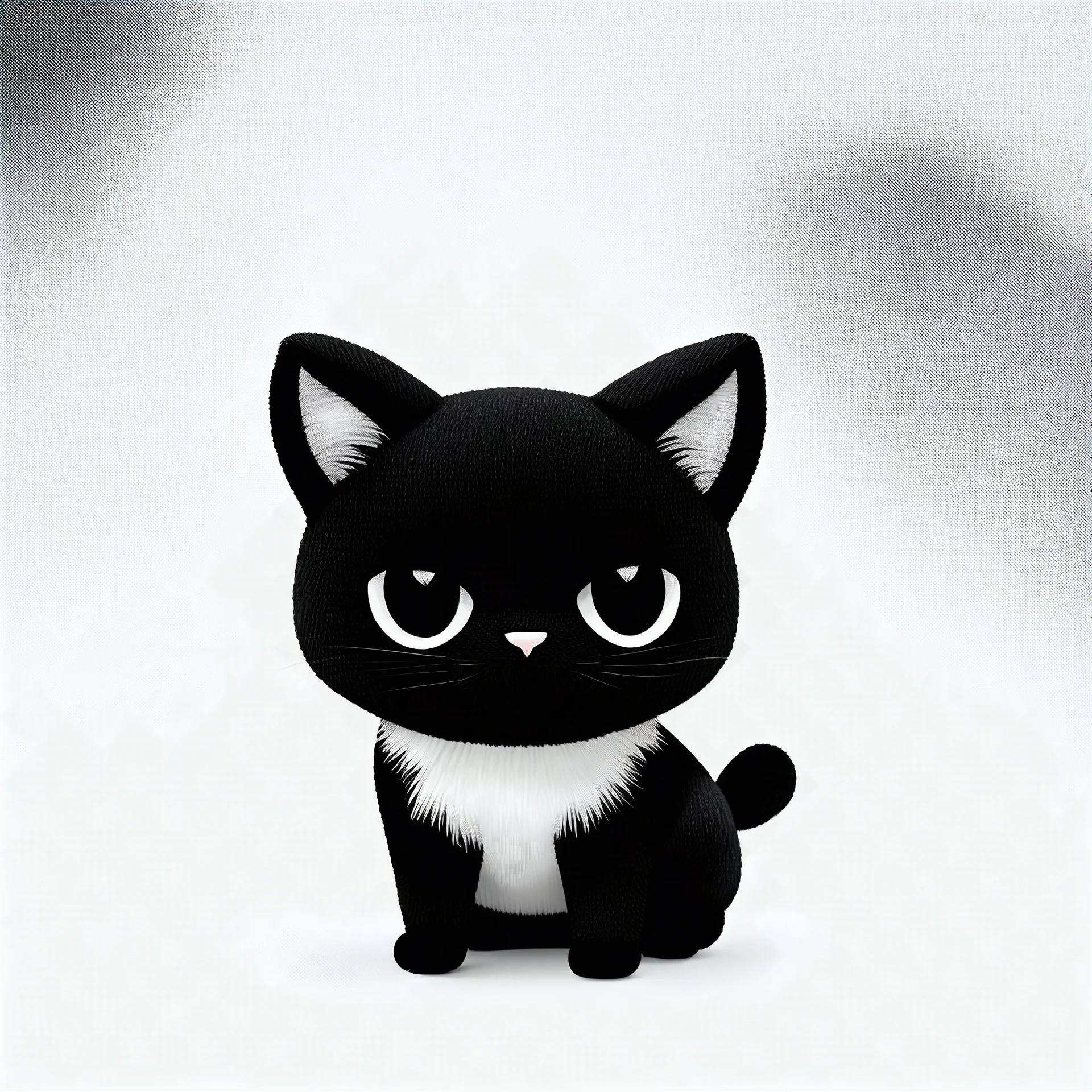 black and white illustration of a cat for a plushy. the cat needs to have realistic shades. icon for rdr2 game. three gradients, black white and gray