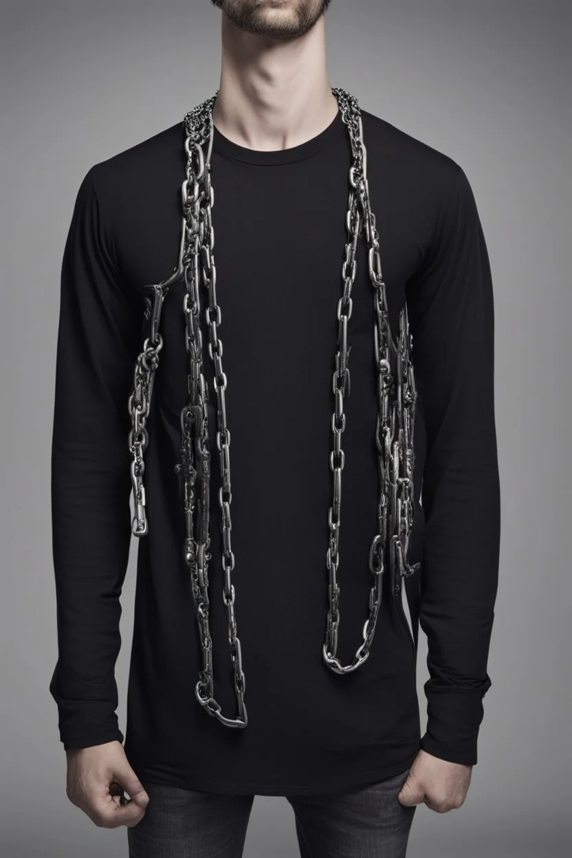 A black shirt for men open be at noon and in the openings contains chains