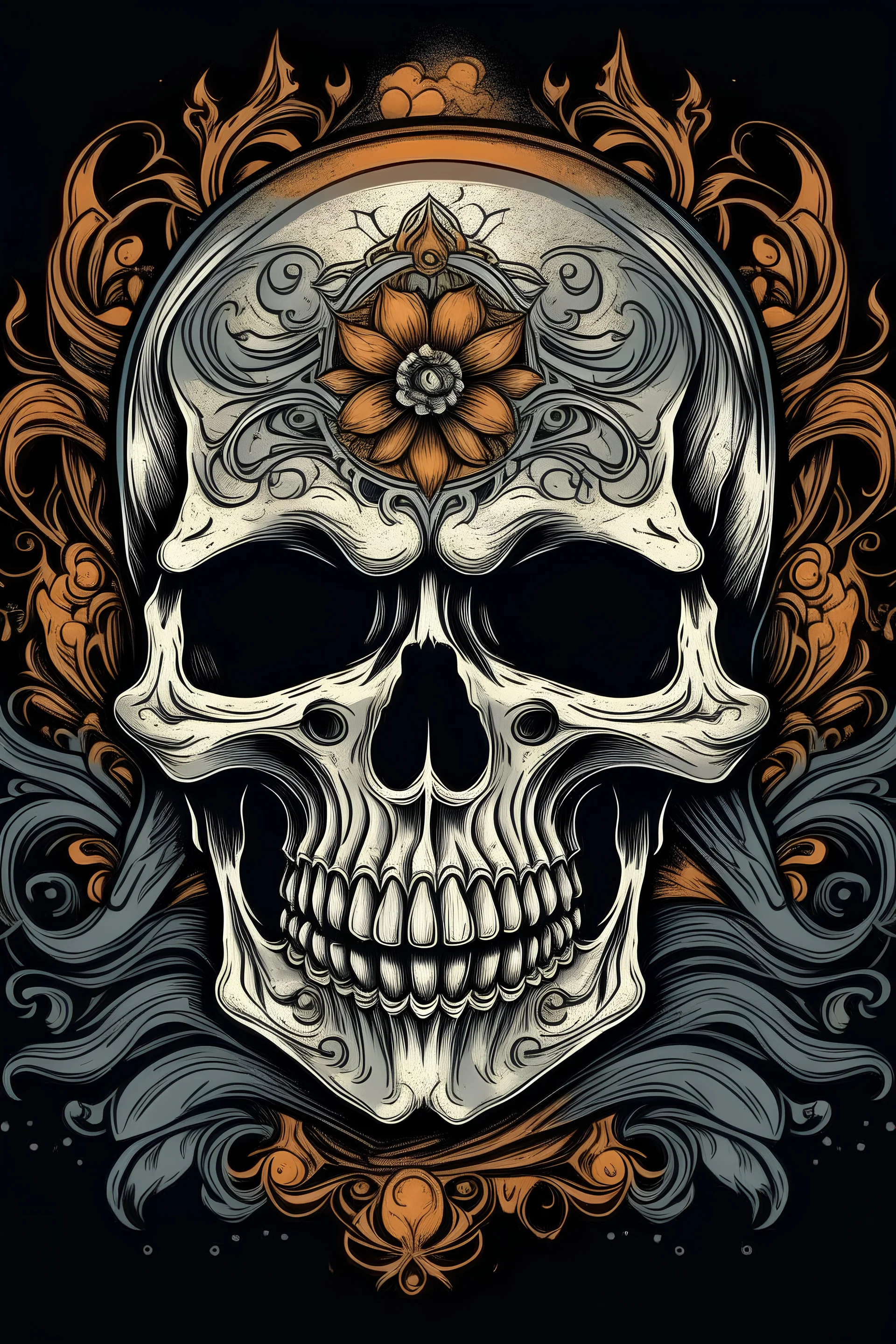 gothic skull coloured t shirt design