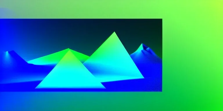 3d rendering. Abstract futuristic neon background. Fantastic landscape with glowing geometric triangular frame and mountains