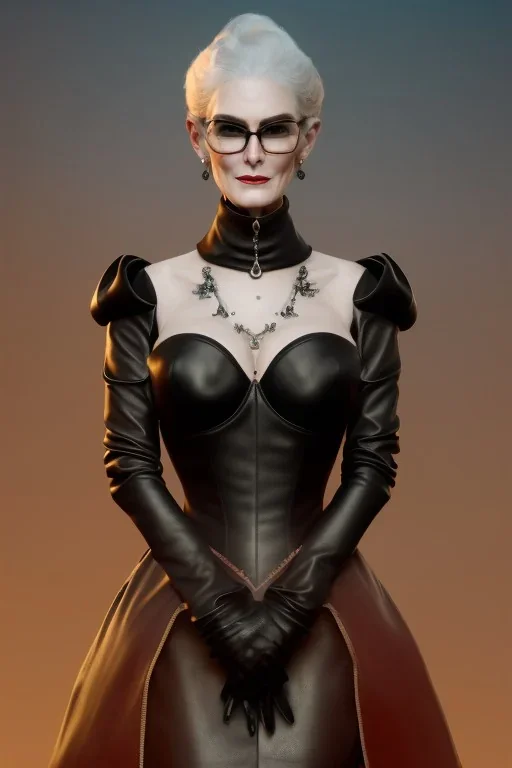 Carmen Dell`orifice as evil queen in black leather, leather, busty, cleavage, angry, stern look. character design by cory loftis, fenghua zhong, ryohei hase, ismail inceoglu and ruan jia. unreal engine 5, artistic lighting, highly detailed, photorealistic, fantasy