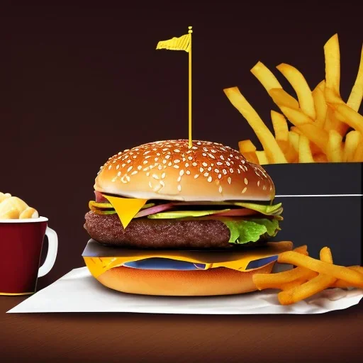 a photo royal fast food, burger, fries, coffee, nuggets, salad, isolated, portrait, hyper detailed, cannon camera, intricate photo realistiv, 8k, UHD