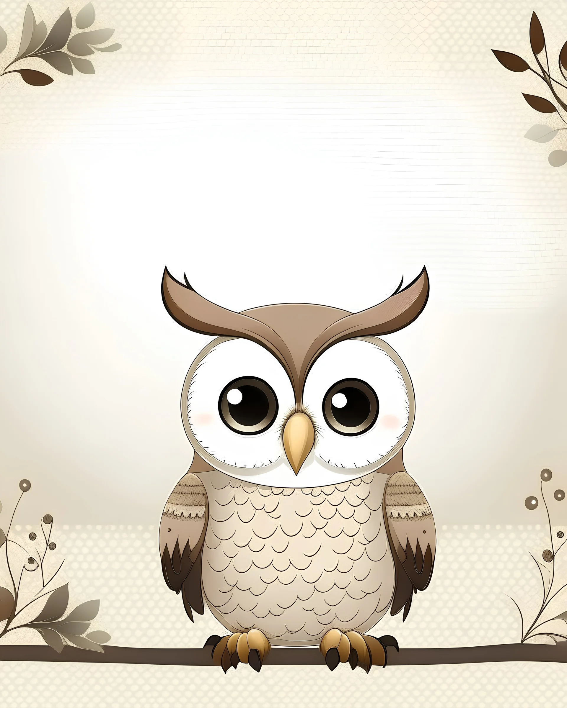 cute owl wallpaper for photo album with empty space in center