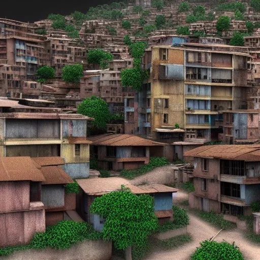 slums in the hill, realistic, 3d, render, 8k