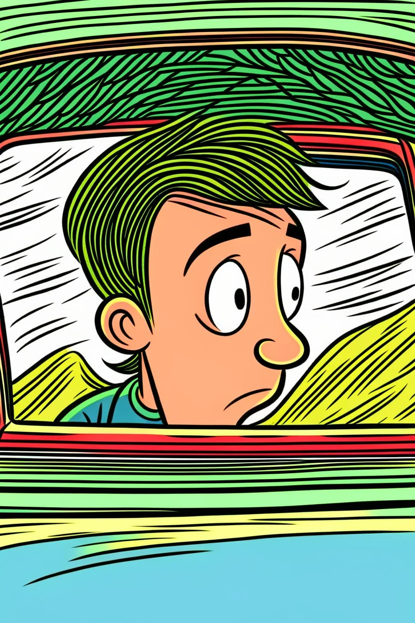 شخص يظر من نافذة السيارة بطريقة كارتونيه
