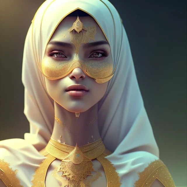 Arab young woman ,Arabic features، cute, beautiful, black eyes,Natural contours, real skin ,Modest Arabic style dress، head and shoulders portrait, cinematic, 8k, resolution concept art portrait by Greg Rutkowski, Artgerm, WLOP, Alphonse Mucha dynamic lighting hyperdetailed intricately detailed