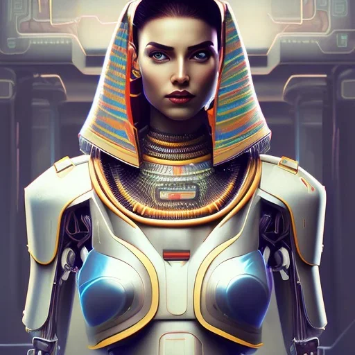 Nefertiti cyberpunk, full body, robocop, Egypt background