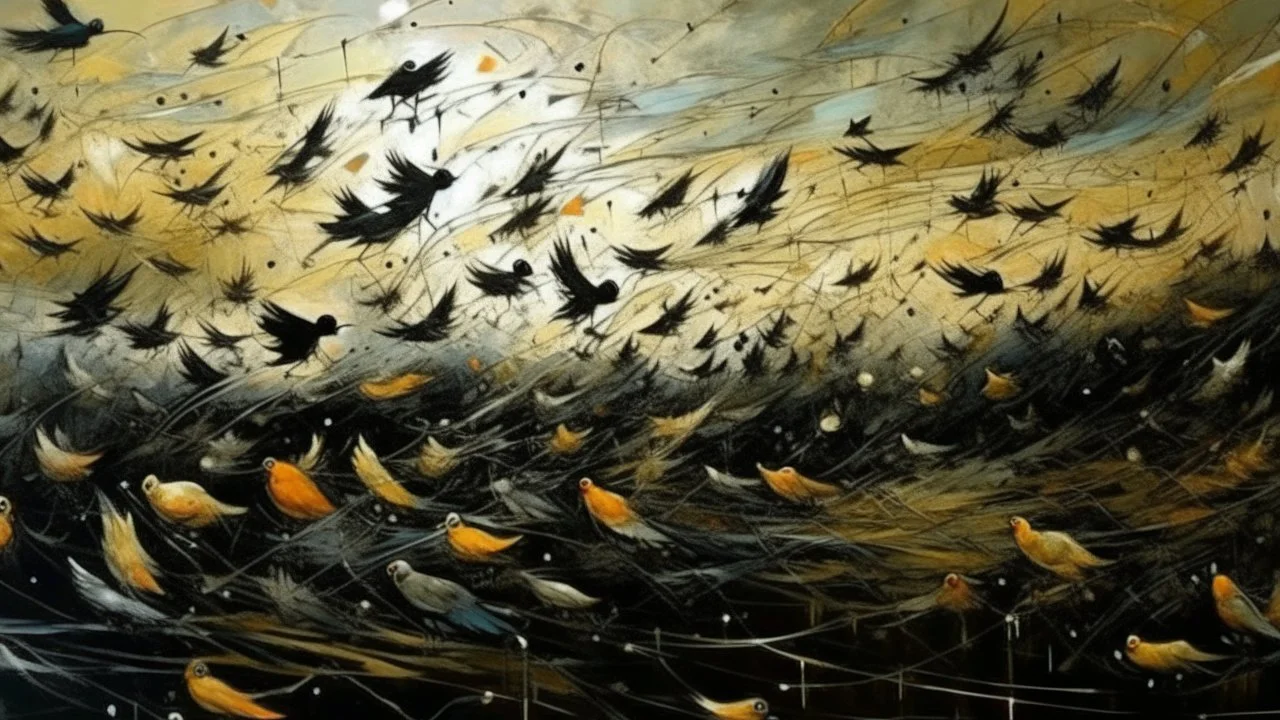 His brushstrokes danced on the canvas like a flock of frightened starlings, each a unique note in a visual symphony.