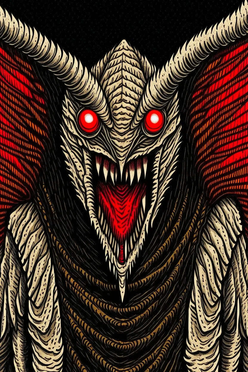Moth / shark hybrid demon in the style of Berserk manga