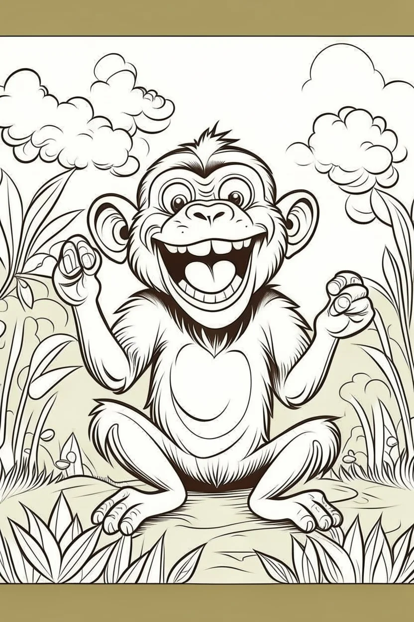 Outline art of laughing monkey with outdoor background