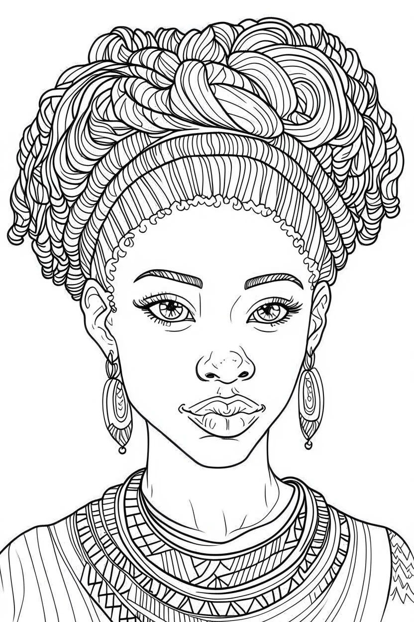 african girl face with beautiful hairstyle coloring page