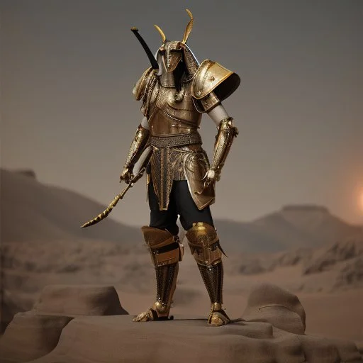 Photo anubis god warrior antropomophized in armour black and gold