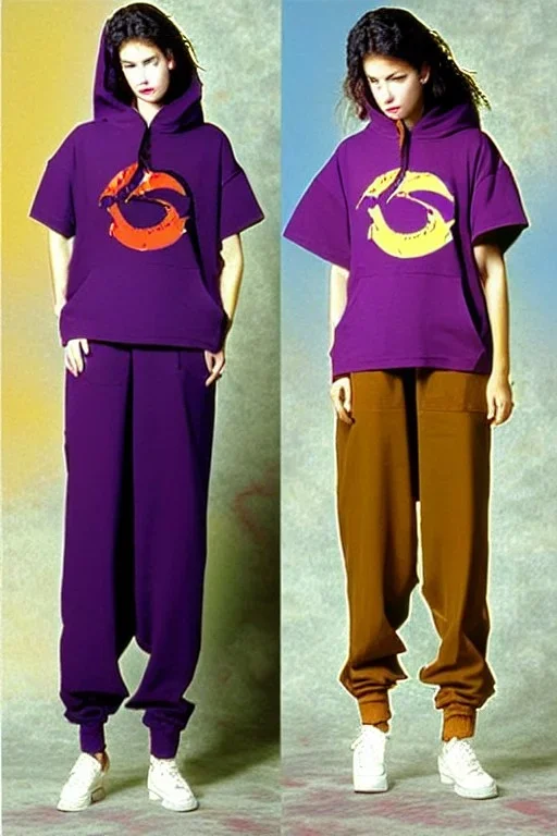 year 1998 women fashion. Loose, baggy, low waist Combat pants, t-shirt, new kind of hoodie with tippet! Colors: denim blue, blue, purple, cream, khaki, "light green", lilac, plum, orange, terracotta, red, light yellow, lion yellow, pink, dark blue, beige. Sturnus vulgaris-print. wide belt. Partly latex or leather. Kylie Minogue, Tyra Banks. leg warmer. Cargo pants and hoodie!