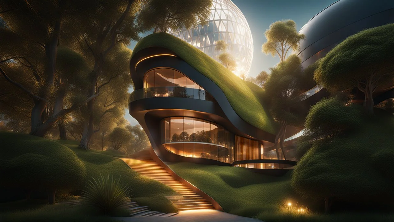 3D-rendered architectural prize-winning futuristic building, superb artistic shapes, imaginative, scientific, avant-garde, innovative, new materials, friendly, beautiful, black background, octane render, 8k post-production, artstation: award-winning: atmospheric: commanding: clarity: 16k: ultra quality: striking: brilliance: stunning colors: amazing depth; lens: f/16, 28mm