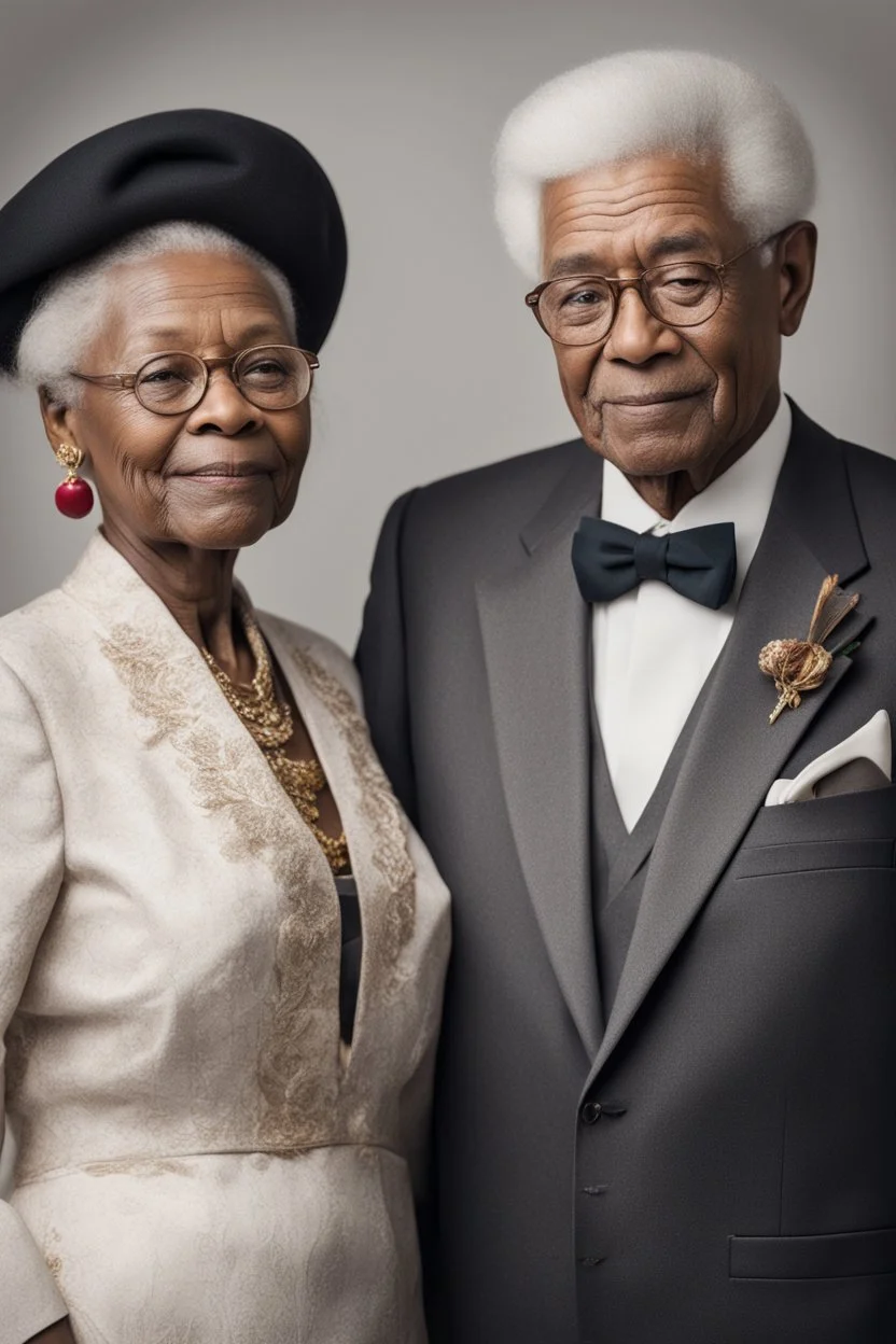 elderly interracial couple dressed in elegant diplomatic attire