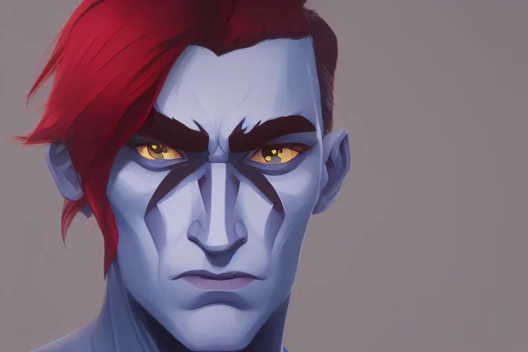 Portrait of thrawn, blue skin and red eyes by Jake Bartok