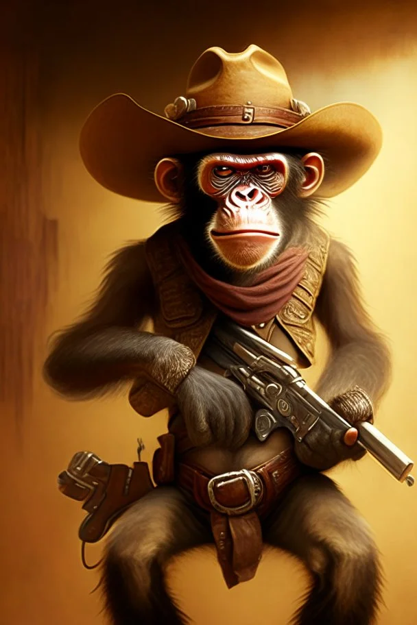 A monkey cowboy with 2 guns