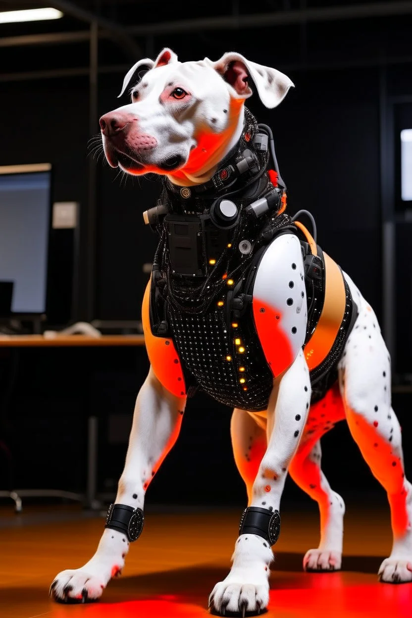 The chien cyborg aboie dance un studio de radio