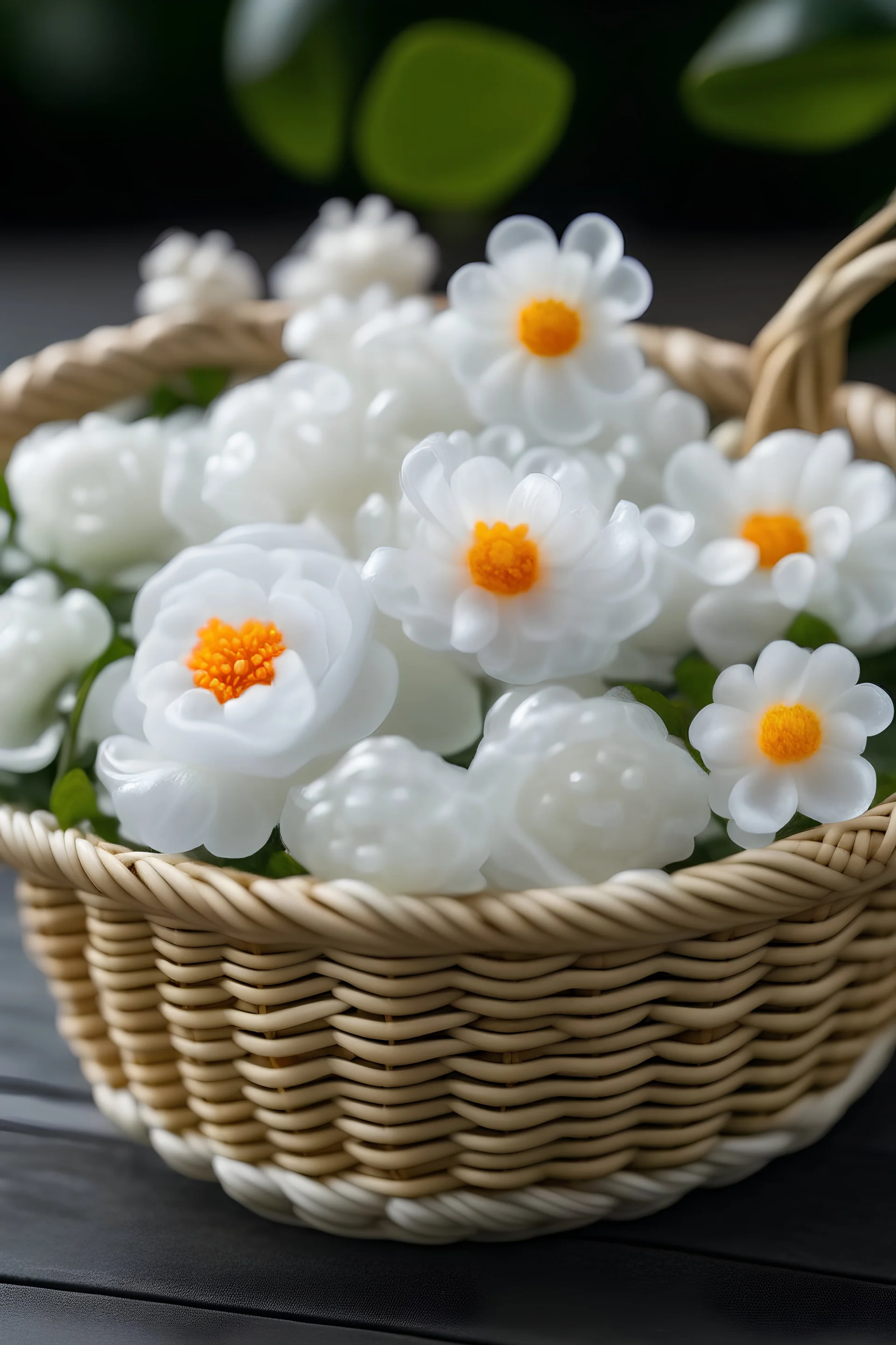 kumpulan bunga melati putih di atas keranjang