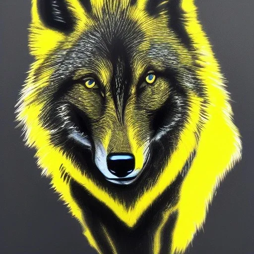 Black wolf with yellow and red