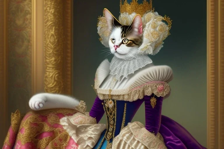 Cat dressed like empress Elizabeth of Austria. Painting style Franz Xaver Winterthaler