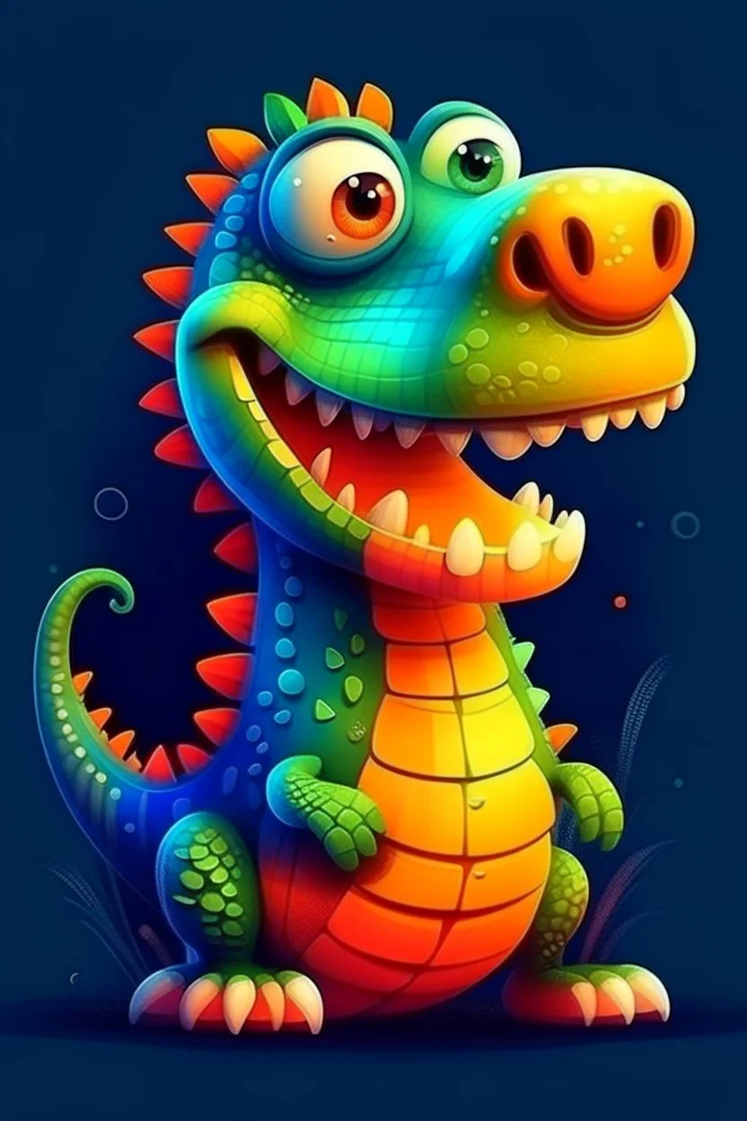 Acrtoon 2d art illustration . Cute.funny female Colorful crocodile