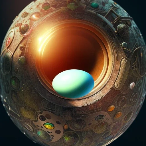 weird world on the inside of a birds egg, fantasy dream art, lotsa eggs, rubbish,violin, black circle