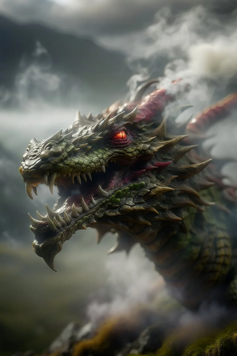 portrait of dragon laughing blowing some smoke rings on heroes at mountain top, storm brewing,shot on Hasselblad h6d-400c, zeiss prime lens, bokeh like f/0.8, tilt-shift lens 8k, high detail, smooth render, down-light, unreal engine, prize winning