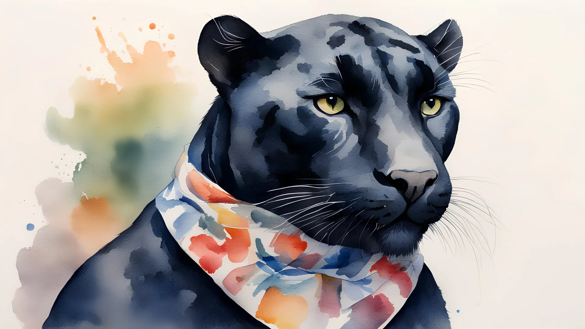 a watercolour panther wearing a neckerchief