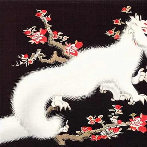 traditional Japanese art, eastern dragon, white fur