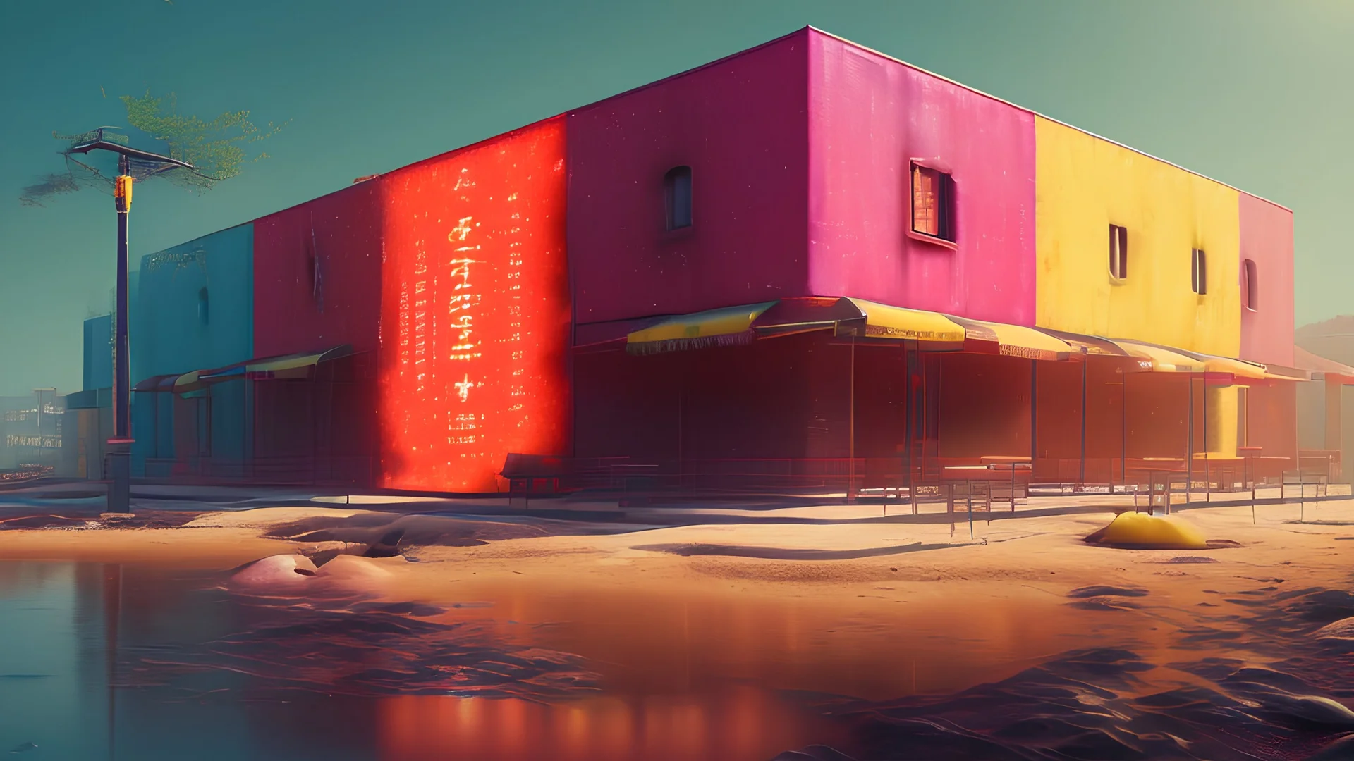 "Design a vibrant background image featuring a blend of colors, with a dominant focus on brightly lit yellow and red hues."