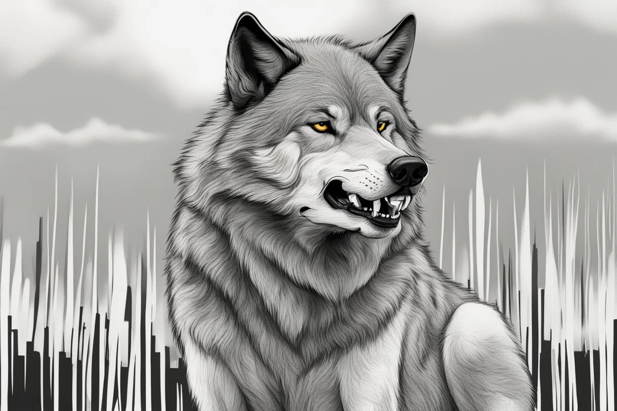 digital drawing of a big wolf talking