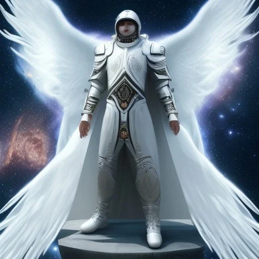 First image is of the main character. He’s to look like a powerful angel with white robe, symbols on hands glowing, His background should be that of space above with stars and standing on a paradise of a planet. His belt can transform into a white dragon.