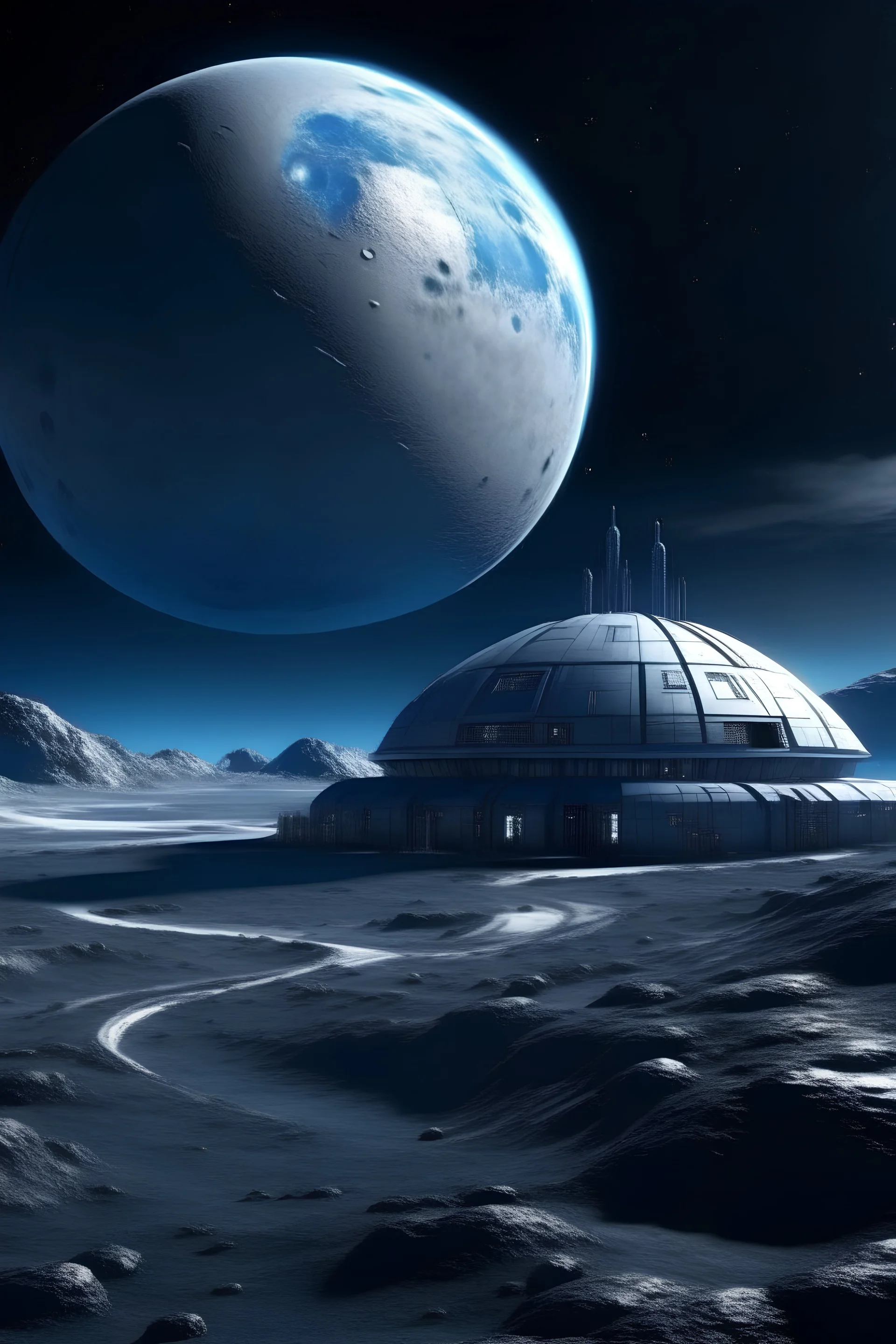 extraterrestrial underground base on the moon with blue planet earth
