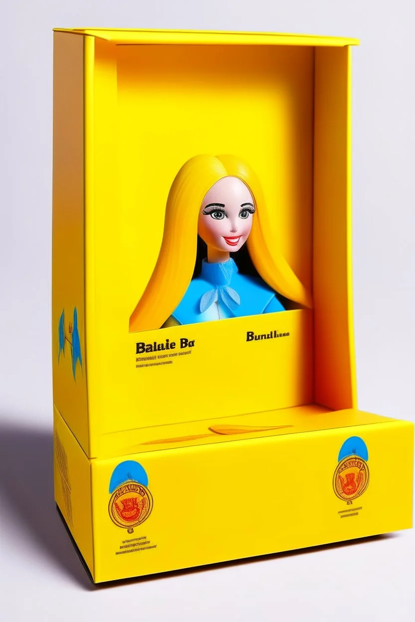 empty yellow and blue barbie doll box