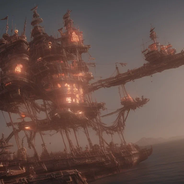 Skeleton pirates on a big, scary ship, artistically