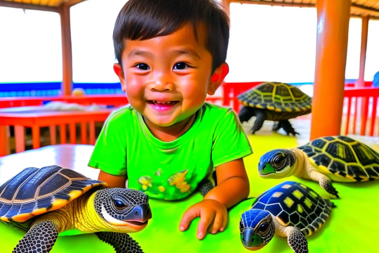 happy half human half sea turtles at summer camp