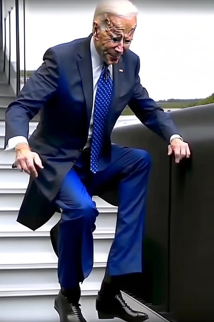 Joe Biden dressed as a wizard stumbling down the steps to air force one