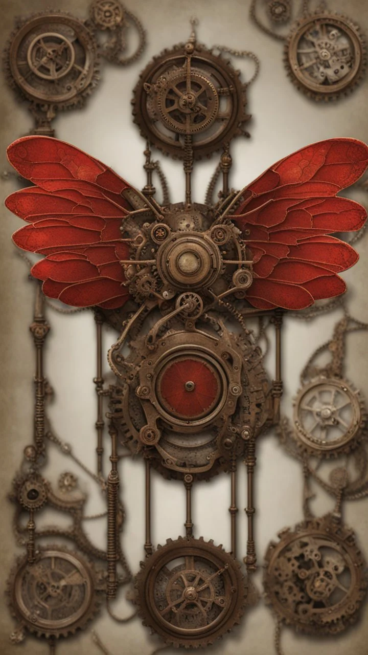 metal steampunk red moth wings